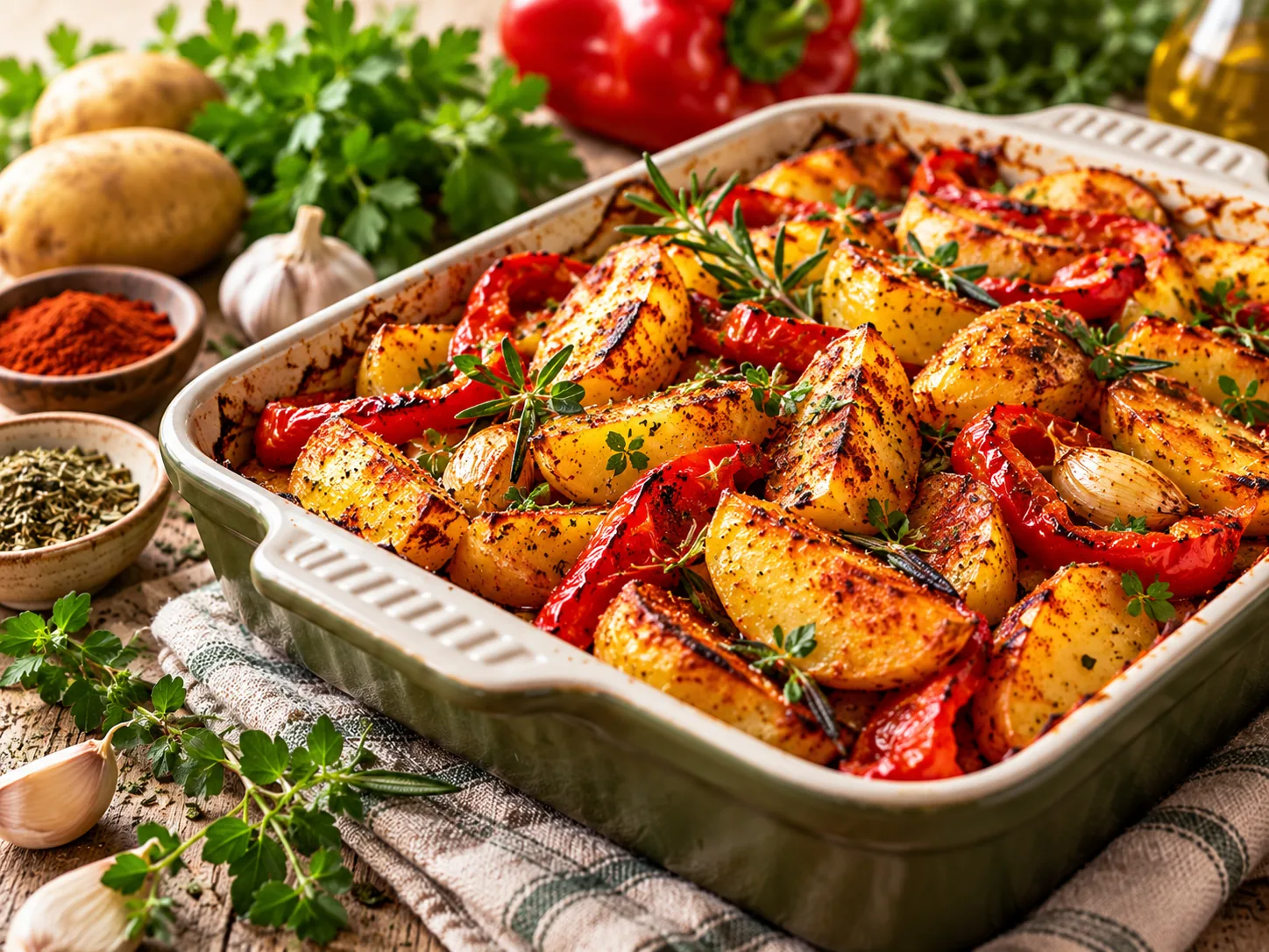 Pieczone ziemniaki z papryką i ziołami